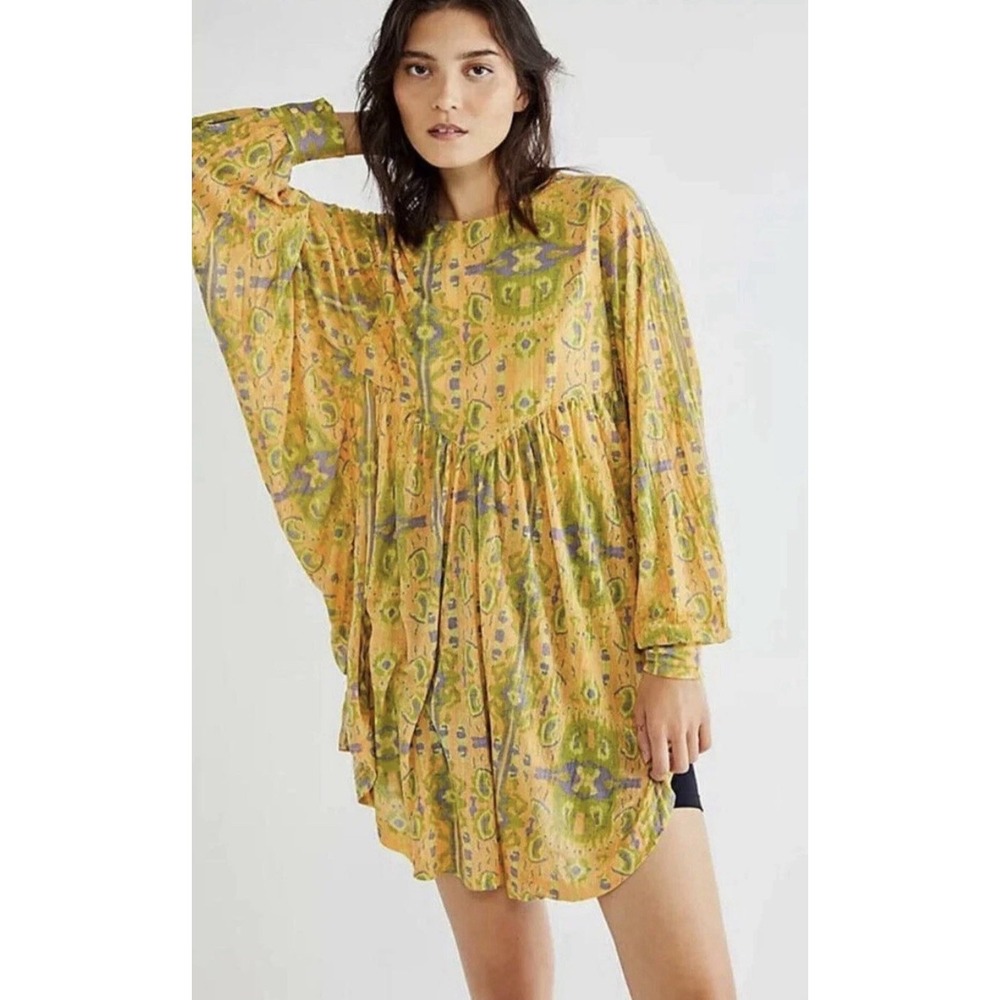 Free People This‎ Is It Tunic Dress XS Boho Babydoll  Print NWT Billow Festival